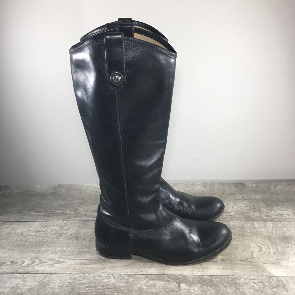 Frye #77167 Melissa Button Leather Womens Black Tall Riding Biker Boots Size 8 B